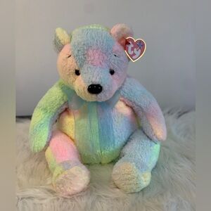 Ty (23) Multicolor Plush Bear with Bow “Mellow”